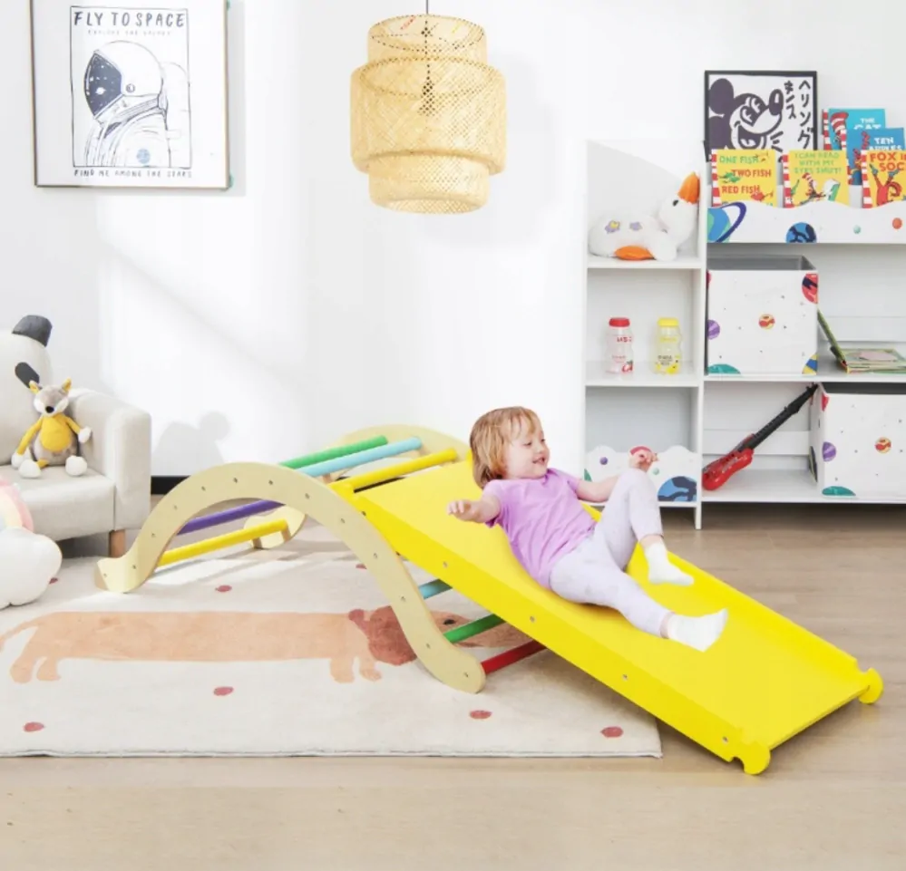 Dřevěná houpačka Montessori se skluzavkou 120 XXL a matrací - barevná