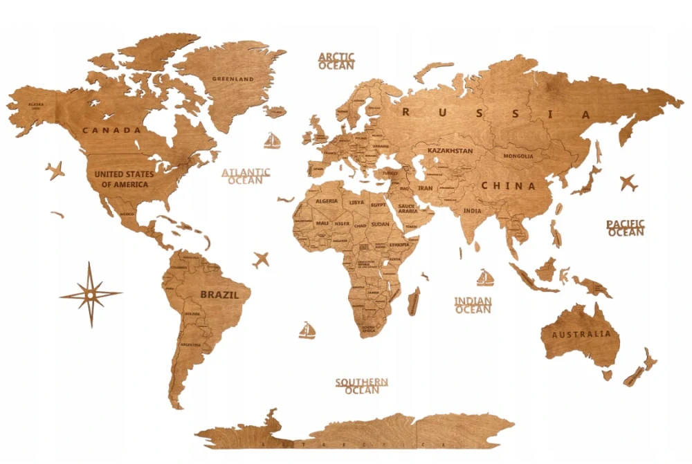 Dřevěná mapa na stěnu - DUB - 100 cm - size S