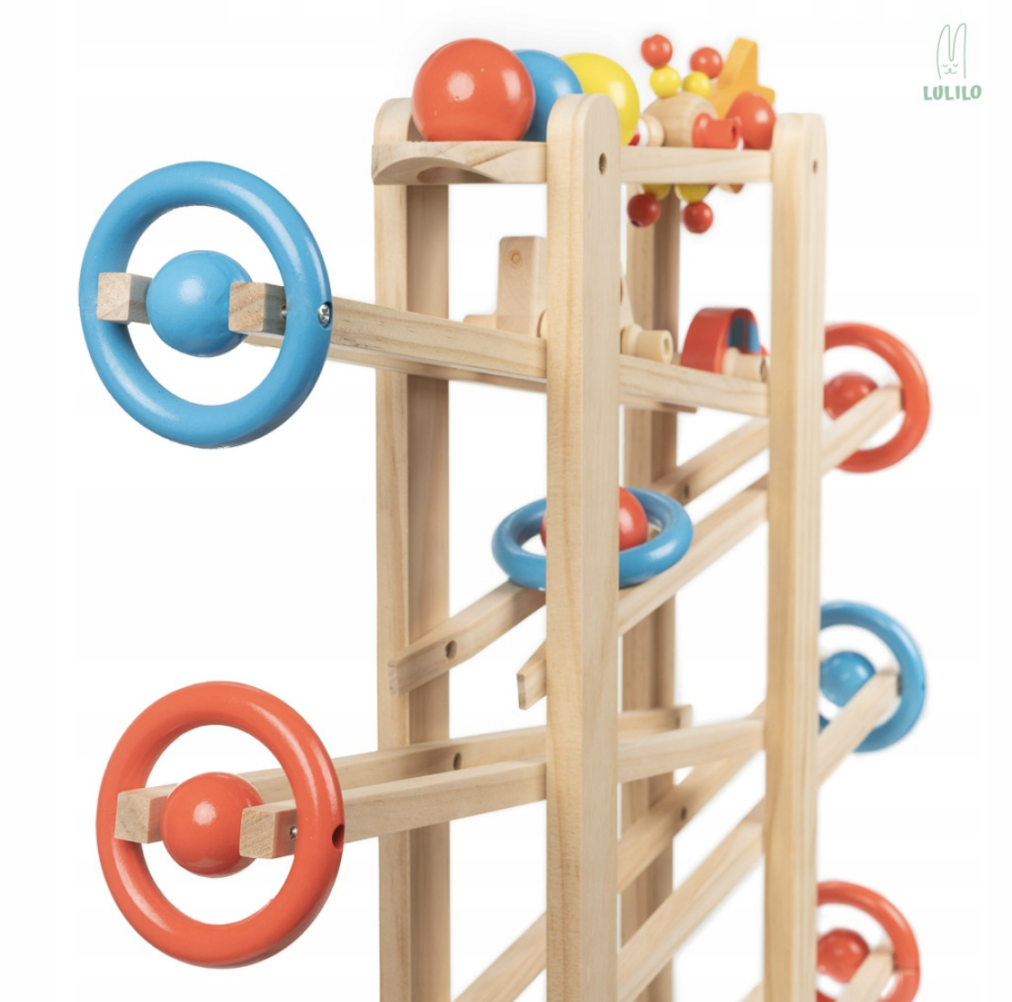 Dřevěná Montessori kuličková dráha 70 cm