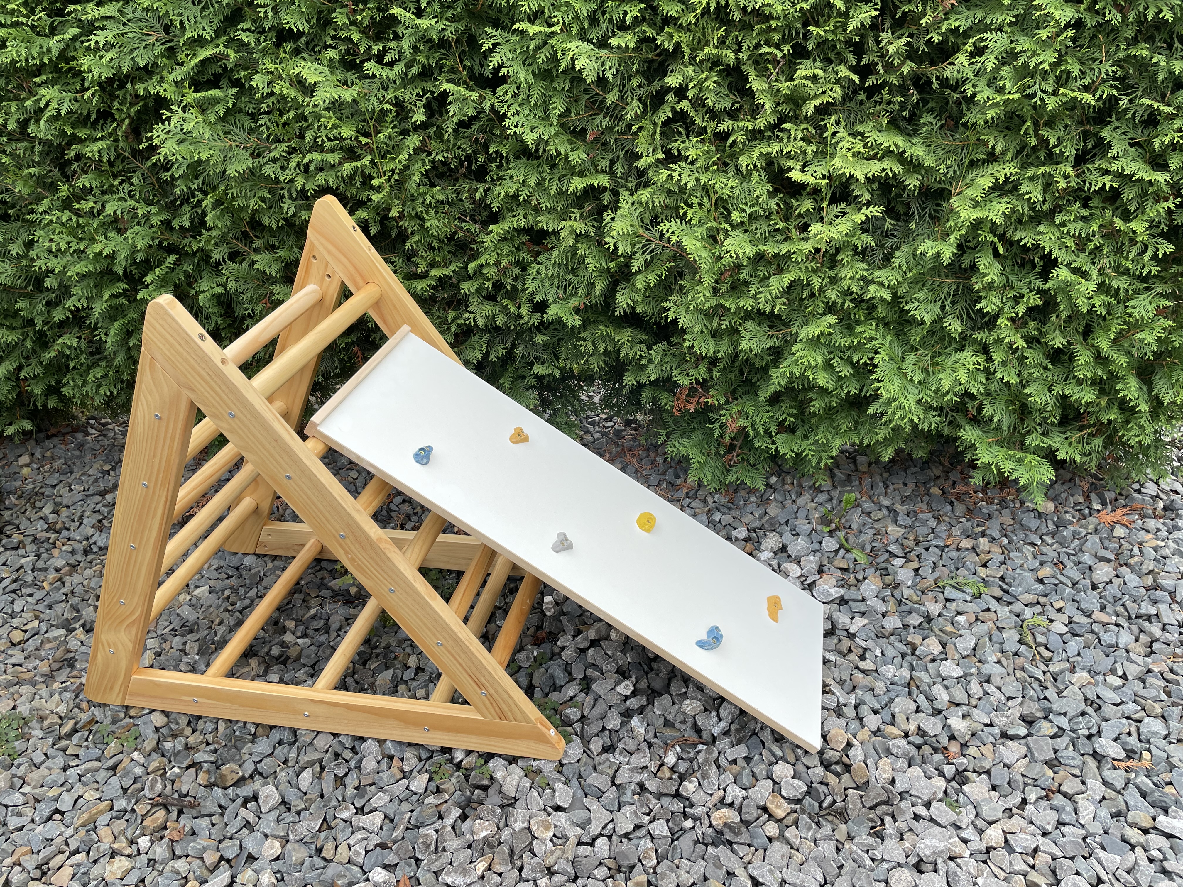Dětský dřevěný Montessori Piklerův trojúhelník + dětská dřevěná skluzavka oboustranná 91 cm