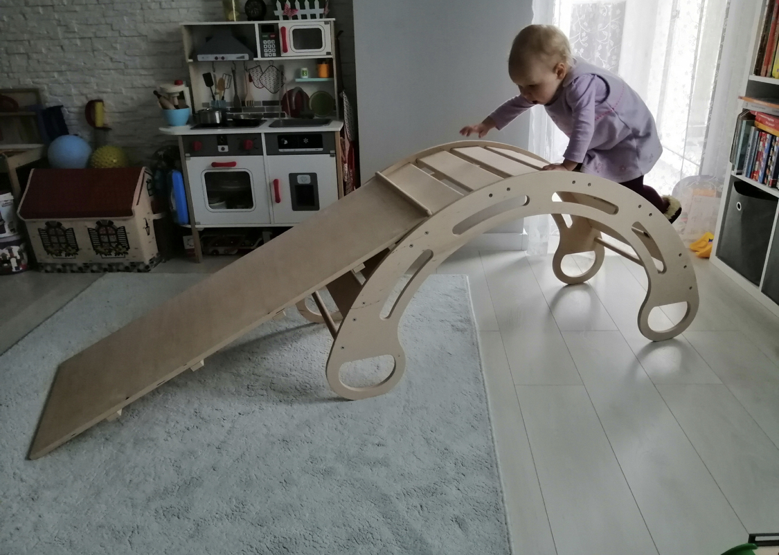 Dětská dřevěná skluzavka Montessori oboustranná přírodní 113,5cm