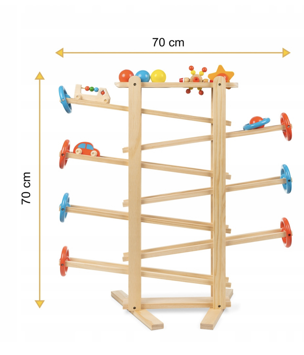 Dřevěná Montessori kuličková dráha 70 cm