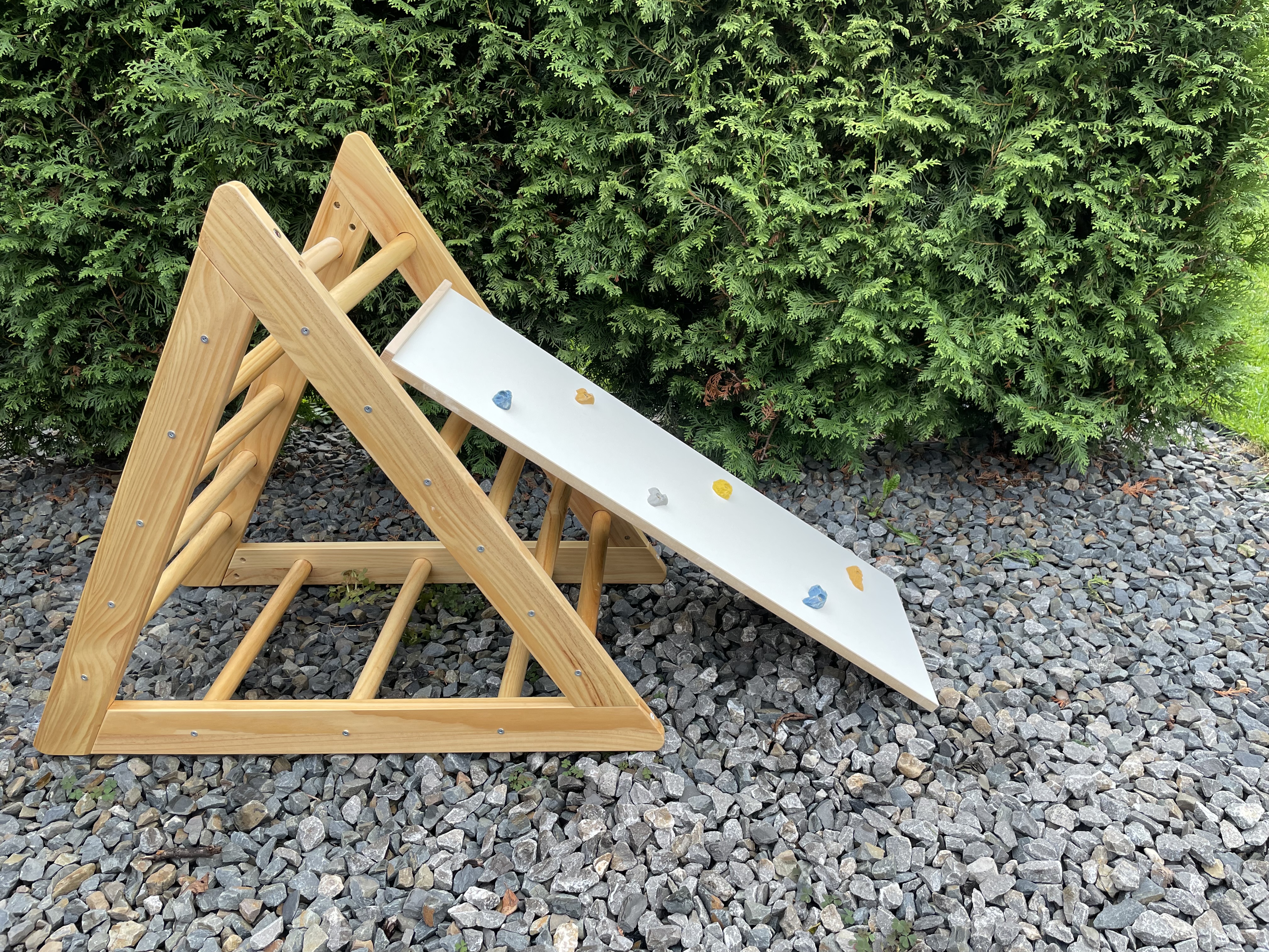 Dětský dřevěný Montessori Piklerův trojúhelník + dětská dřevěná skluzavka oboustranná 91 cm