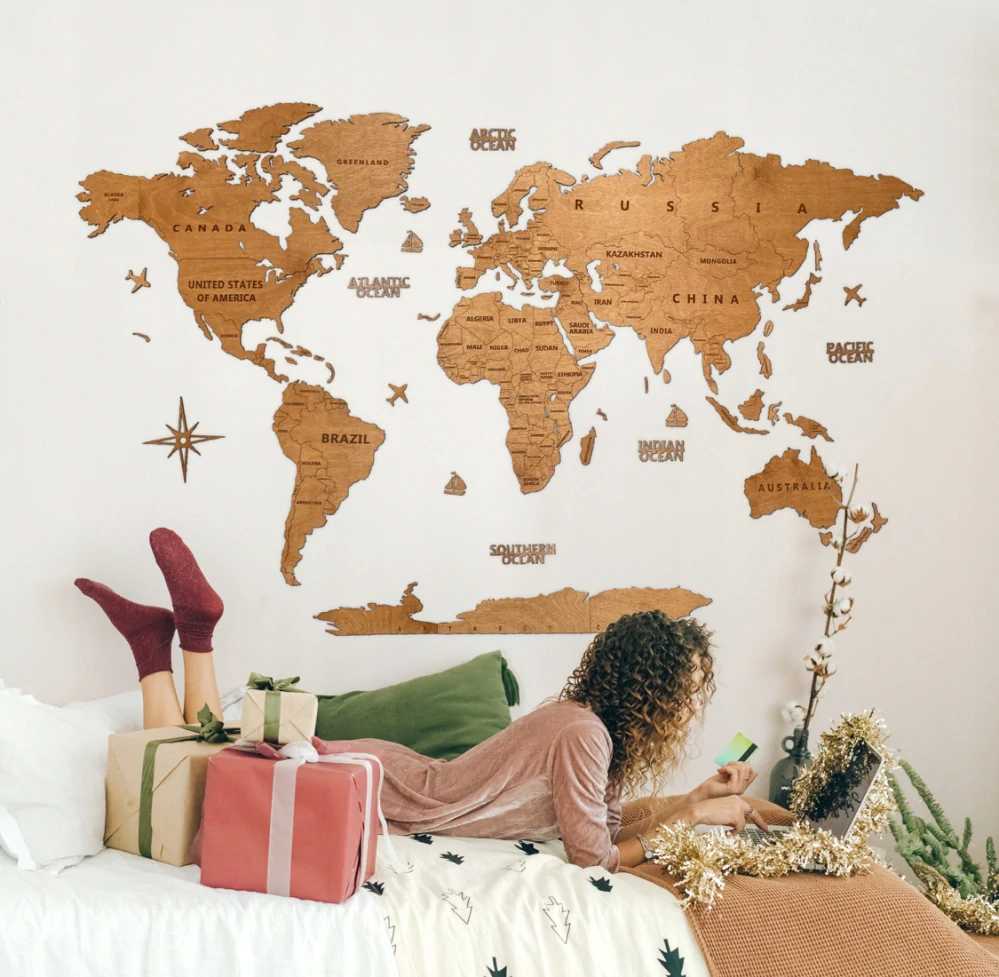 Dřevěná mapa na stěnu - DUB - 150 cm - size M
