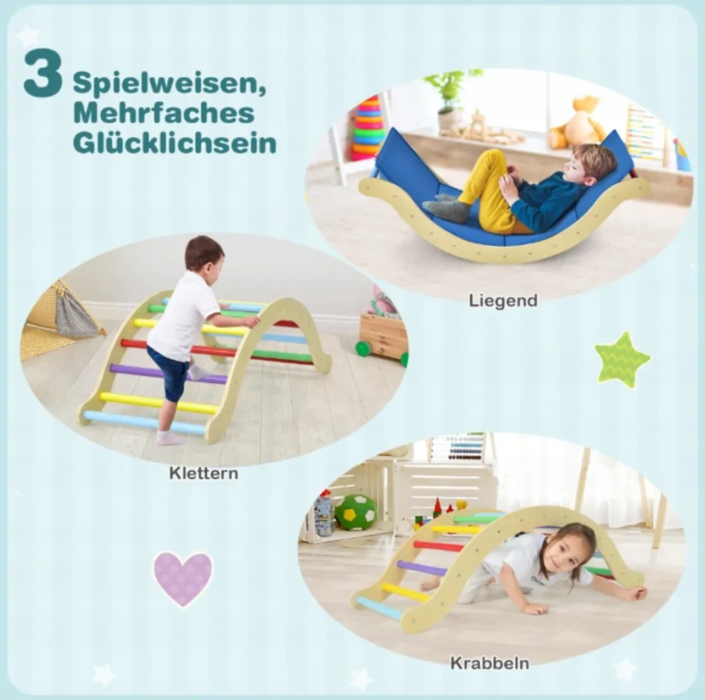 Dřevěná houpačka Montessori se skluzavkou 120 XXL a matrací - barevná