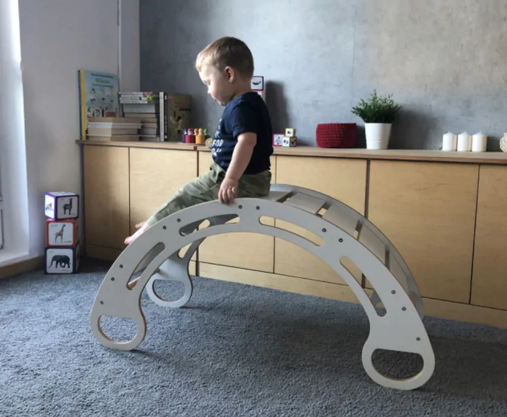 Dřevěná houpačka Montessori se skluzavkou 100 bílá 2v1 5v1 7v1 