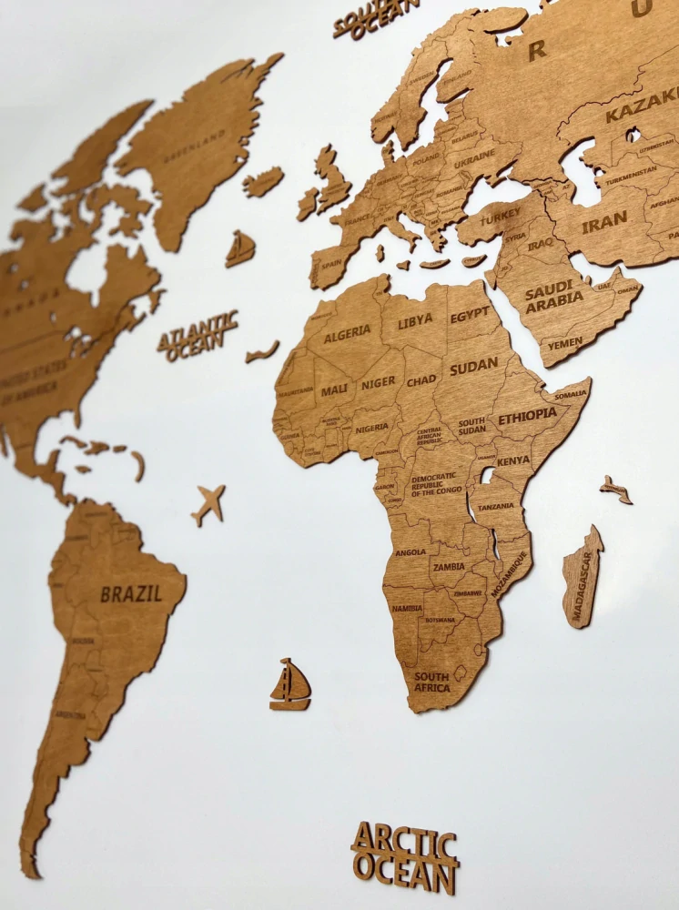 Dřevěná mapa na stěnu - DUB - 100 cm - size S