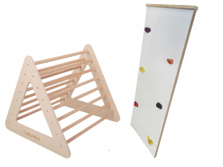 Dřevěný Montessori Piklerův trojúhelník se skluzavkou 91 cm - sestava