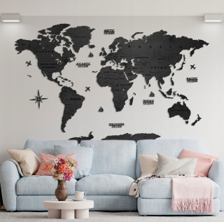 Dřevěná mapa na stěnu - černá - 200 cm - size L