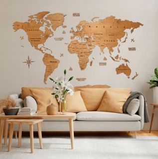 Dřevěná mapa na stěnu - DUB - 150 cm - size M
