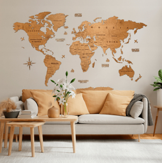 Dřevěná mapa na stěnu - DUB - 100 cm - size S